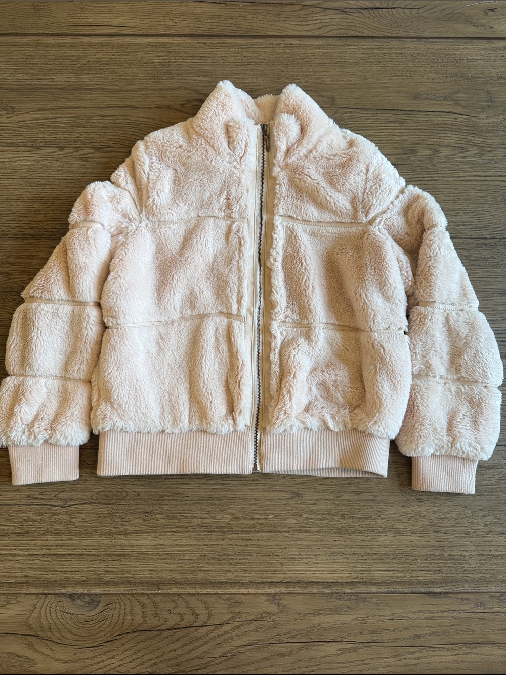 Copper Key Faux Fur Zip-Up Jacket in Blush
